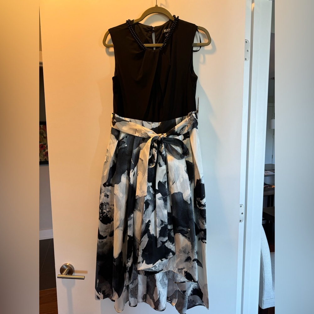 Black White Dress - Twist Neck and Bow Detail - NWT